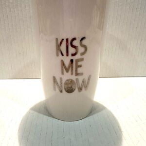 Kiss Me Now White Ceramic Travel Mug with lid - Decorative Home Accent